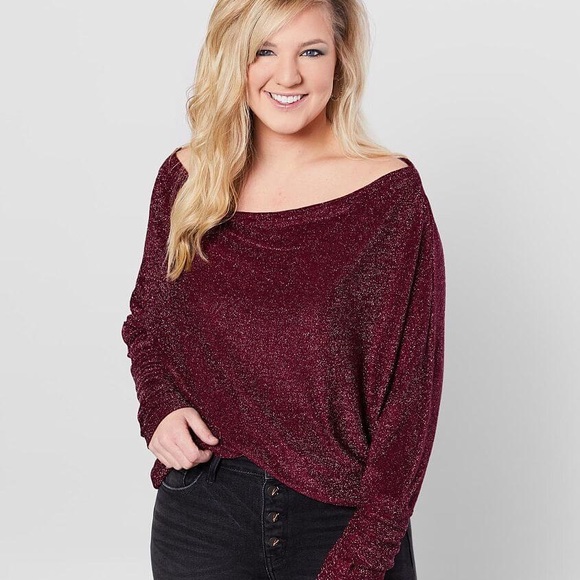 Daytrip Tops - DayTrip Buckle Red Lurex Tinsel Top 1X